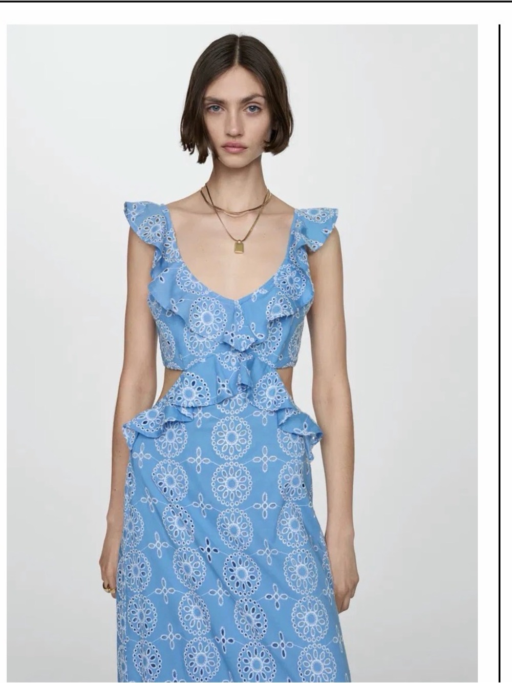 Mango Light Blue Eyelet Ruffle Midi Dress